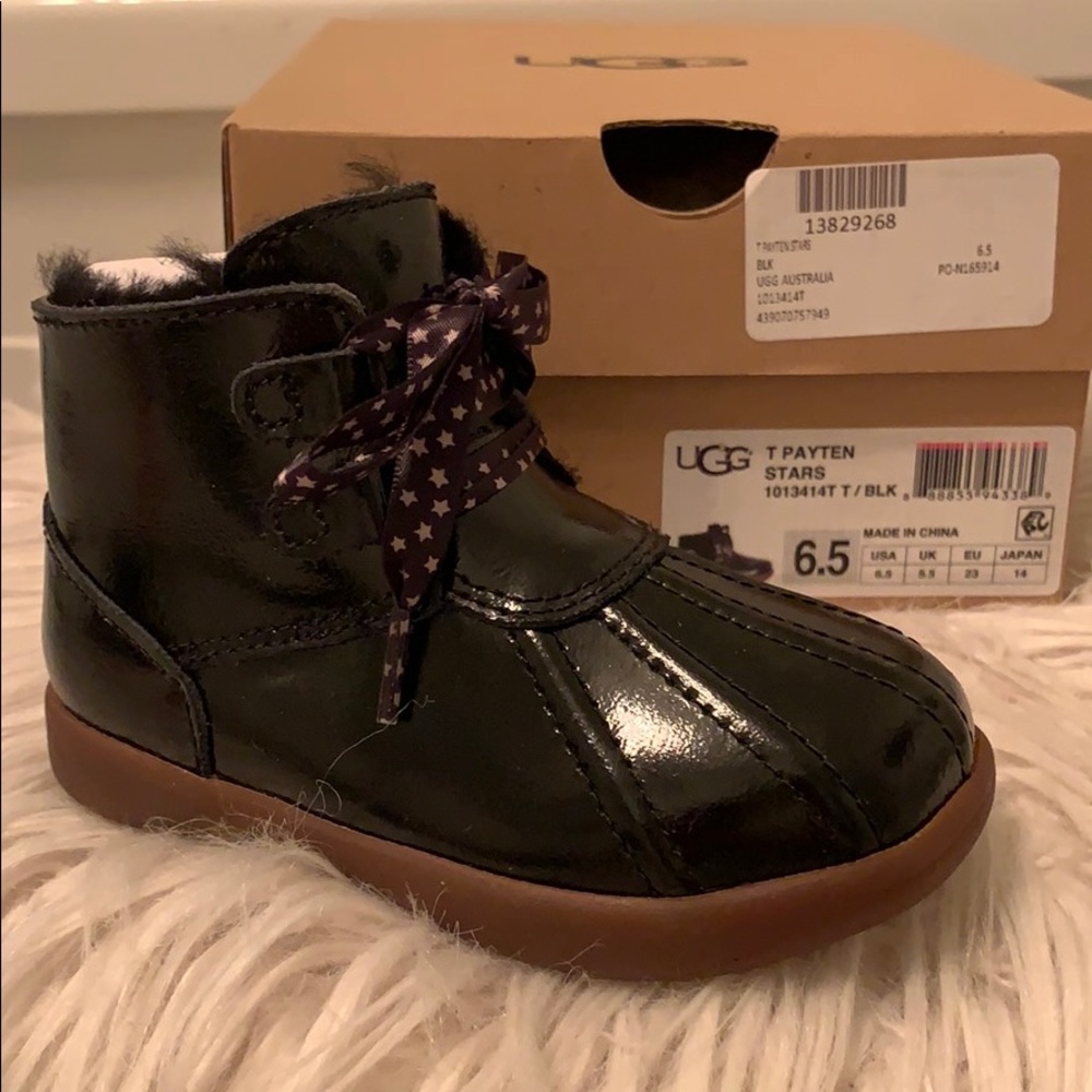 UGG Payten Stars black patent rain snow boots